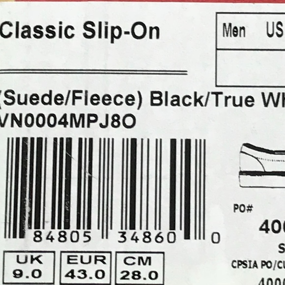  Vans Classic Slip-On Suede Fleece Black White - Picture 8 of 8